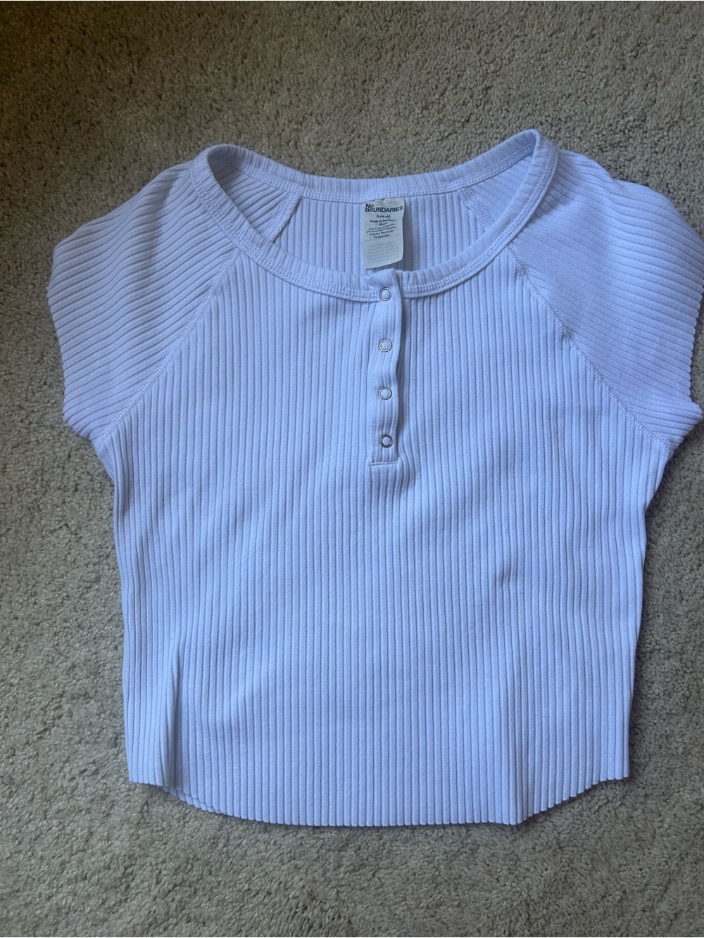 White Ribbed Henley Top